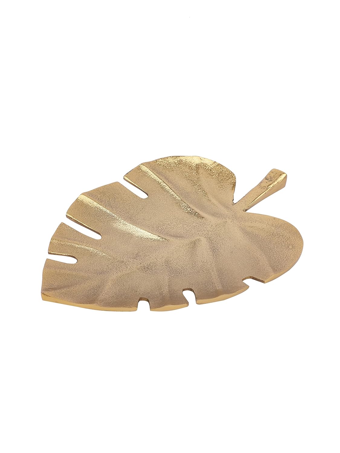 Gold Leaf Decorative Serving Tray – Modern Tabletop Platter – Metal Gold Finish – 10.5 Inch
