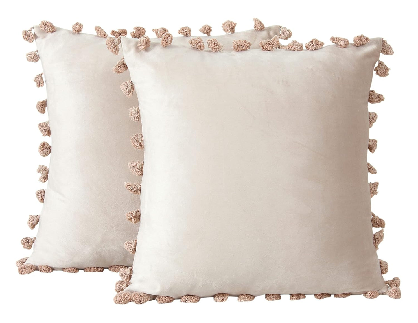 Decorative Velvet Tassel Fringe Cushion Covers – 12x12 Inch (2-Pack)