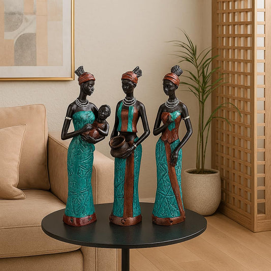 African Tribal Figurines – Hand-Crafted Resin Decor – Set of 3 (20cm)