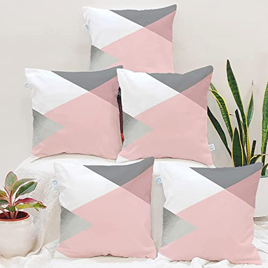 Polycotton Cushion Covers – Geometric Triangle Design – 18x18 Inch, Set of 5 Retail Ready