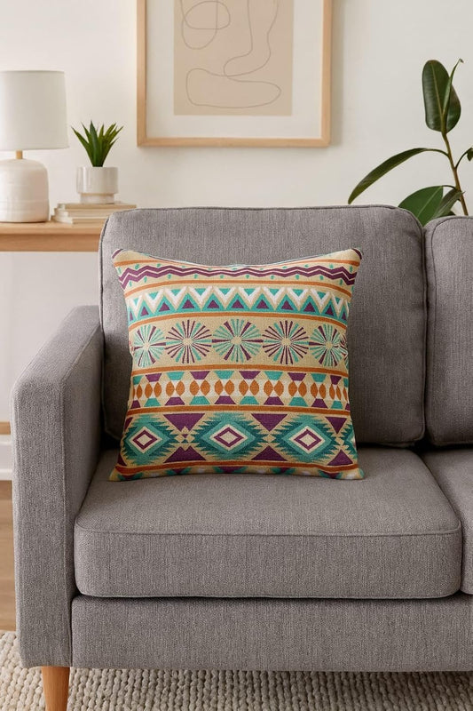 Decorative Jute Cushion Covers – Printed Throw Pillow Covers – 18x18 Inch (Set of 2)