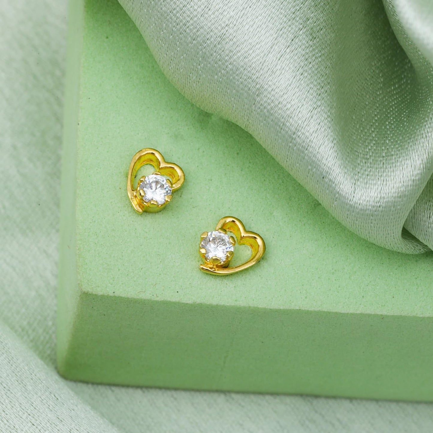Heart Shape Earrings – Fine Jewelry – 925 Sterling Silver 18K Gold Plated – Lightweight Pair