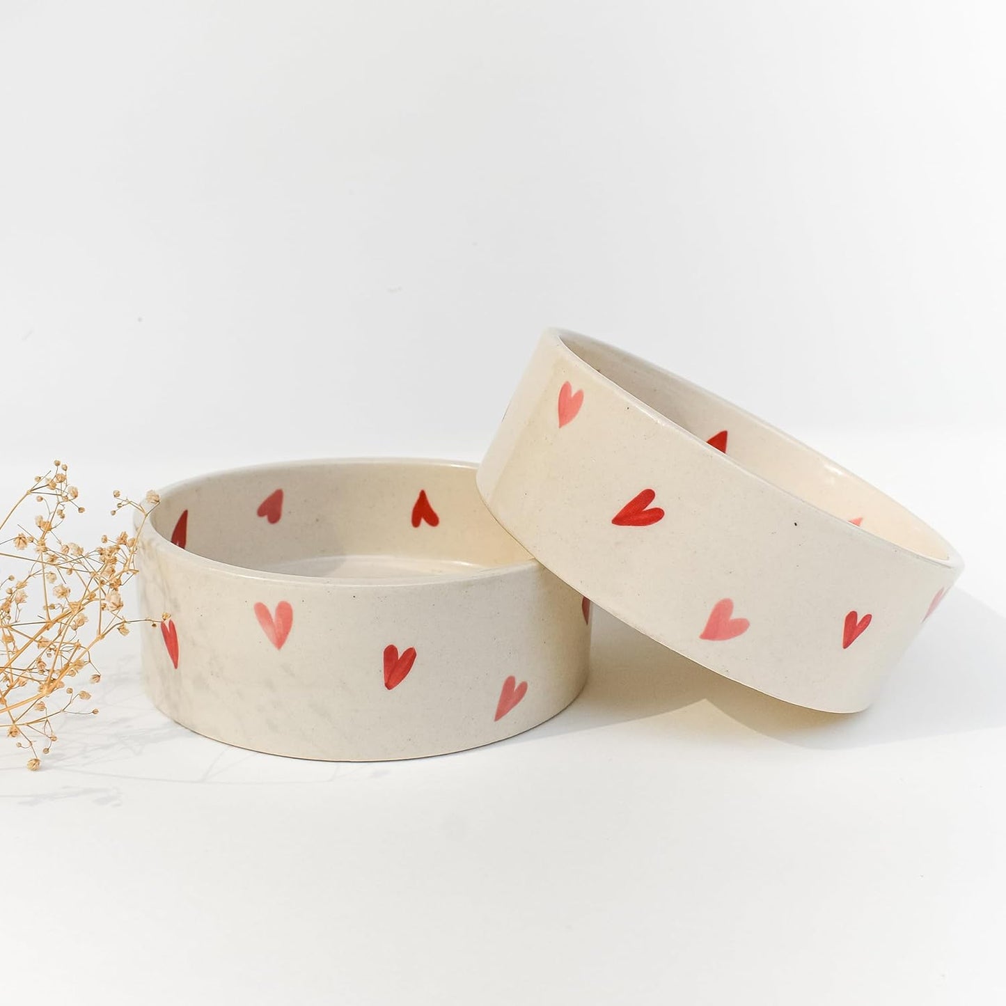 Twin Heart Ceramic Bowl – Dishwasher Microwave Safe – Patterned Dessert & Breakfast Tableware – 300ml