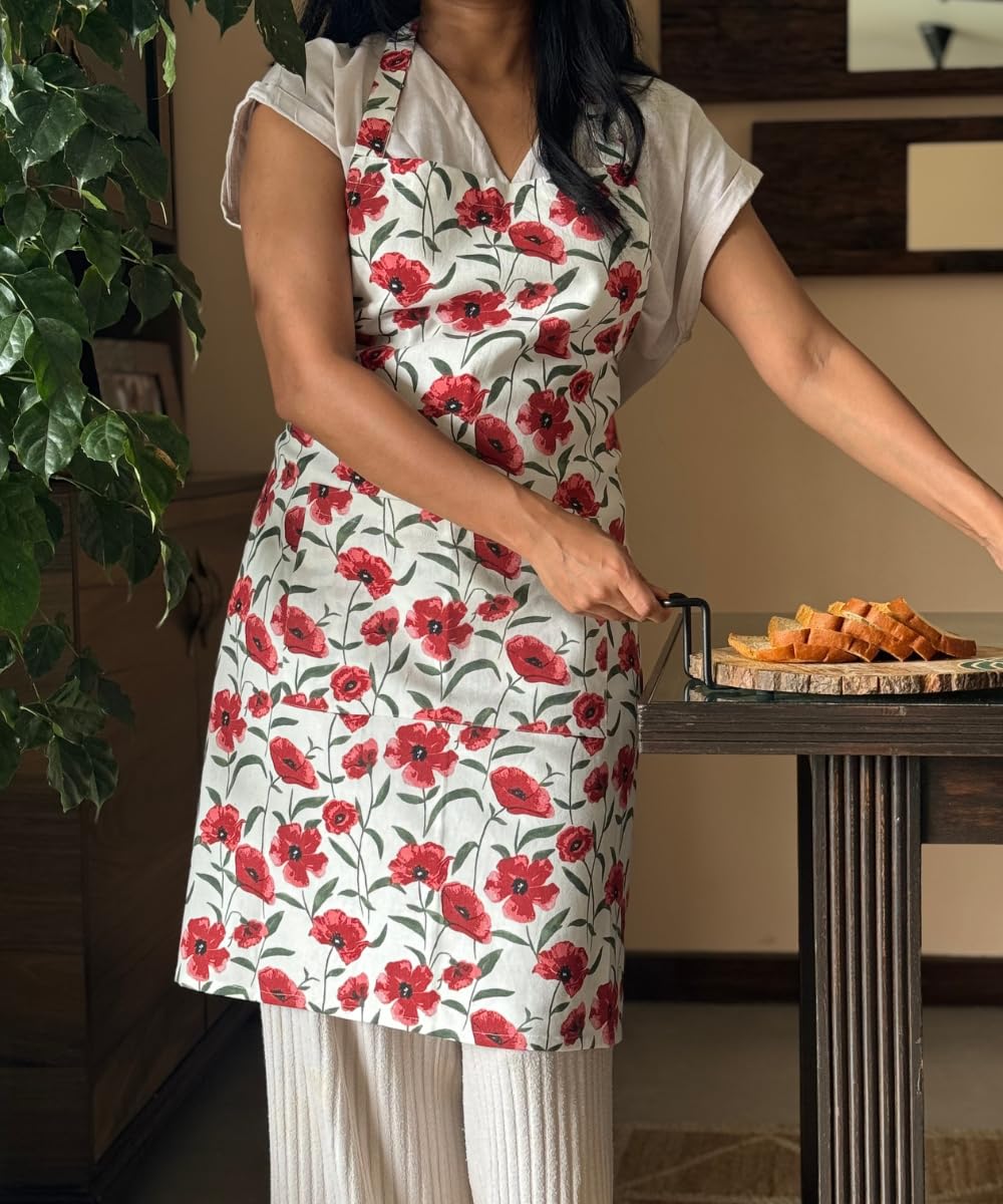 Kitchen Linen Combo Set – Apron, Pot Holders, Napkins – 100% Cotton, Machine Washable