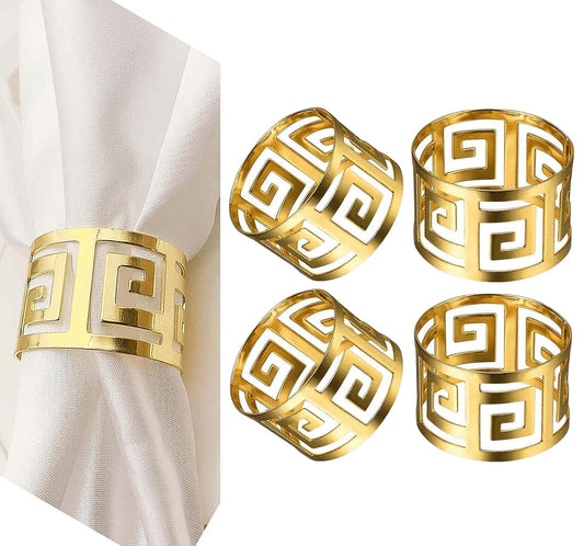 Gold Hollow Cut Napkin Rings – Tabletop Accessories – Durable Alloy – Set of 4