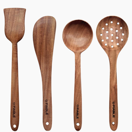 Pure Neem Wood Spatula Set – Kitchen Utensil Set – Naturally Antimicrobial – 4-Piece