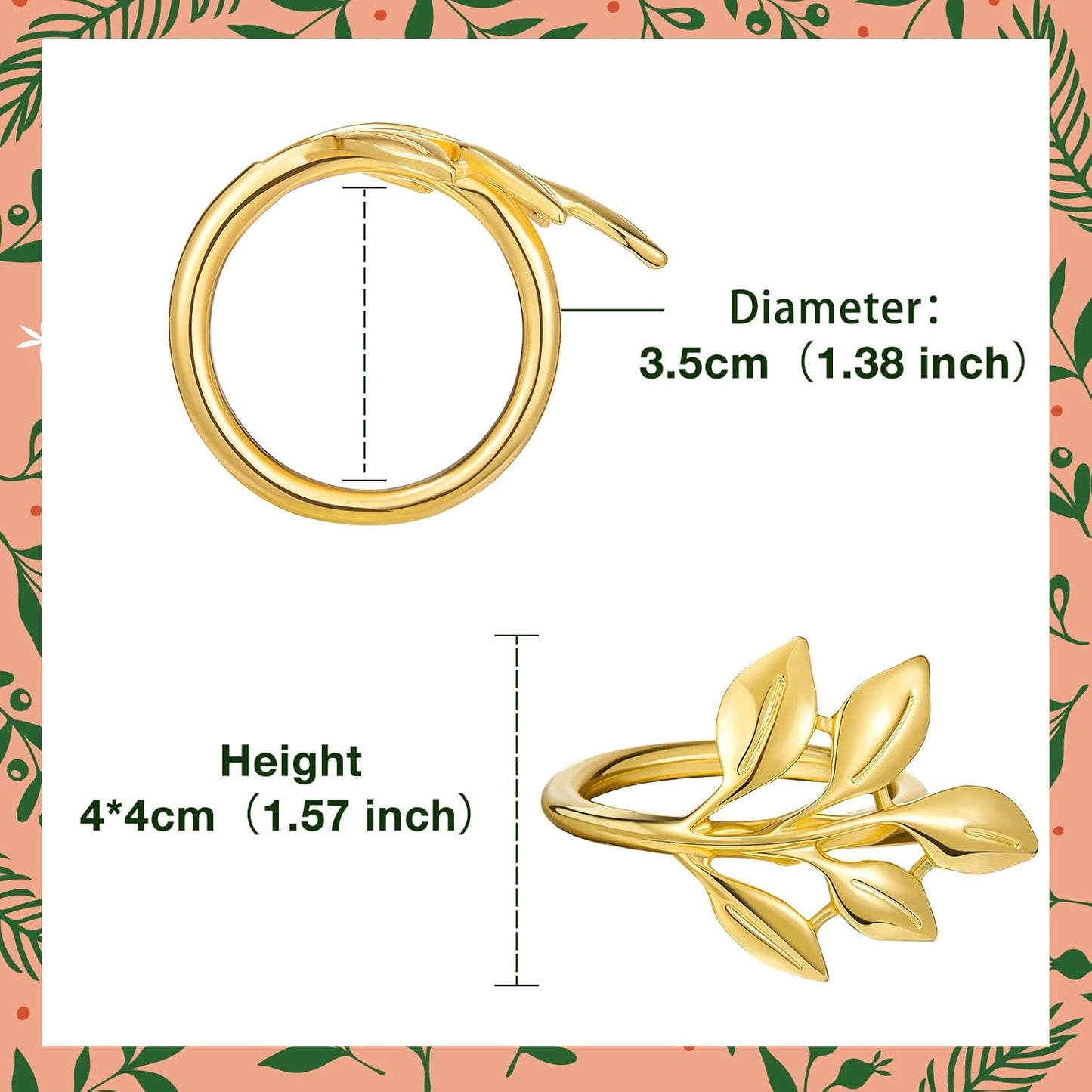 Golden Leaf Napkin Rings – Tabletop Accessory – Durable Golden Metal – Set of 6
