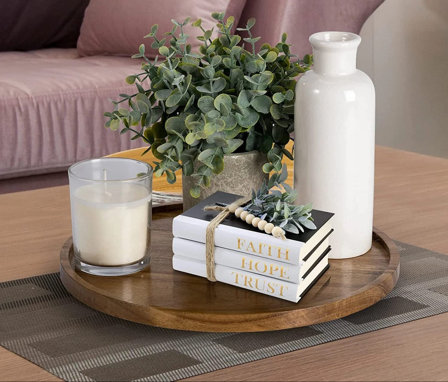 Acacia Wood Round Tray – Serving & Decor – 11" Flat Base – Non-Slip Pads