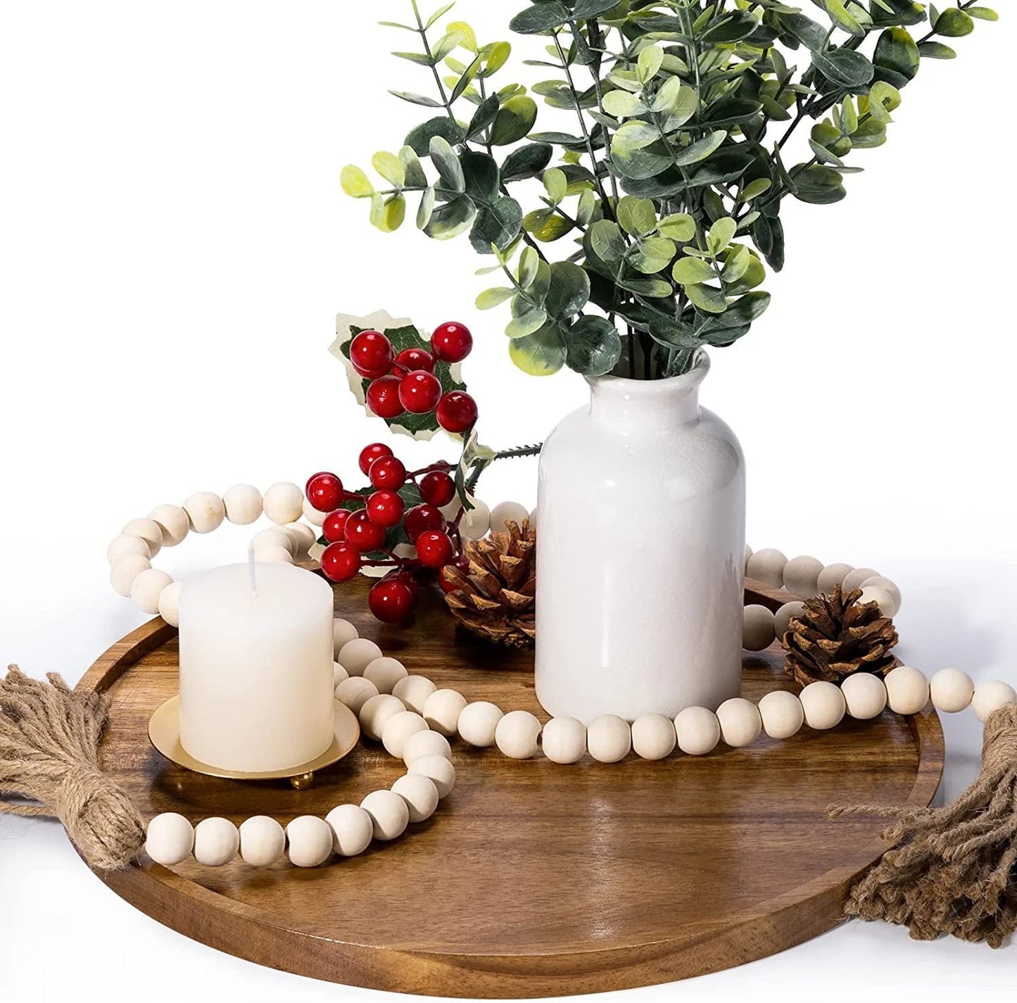 Acacia Wood Round Tray – Serving & Decor – 11" Flat Base – Non-Slip Pads