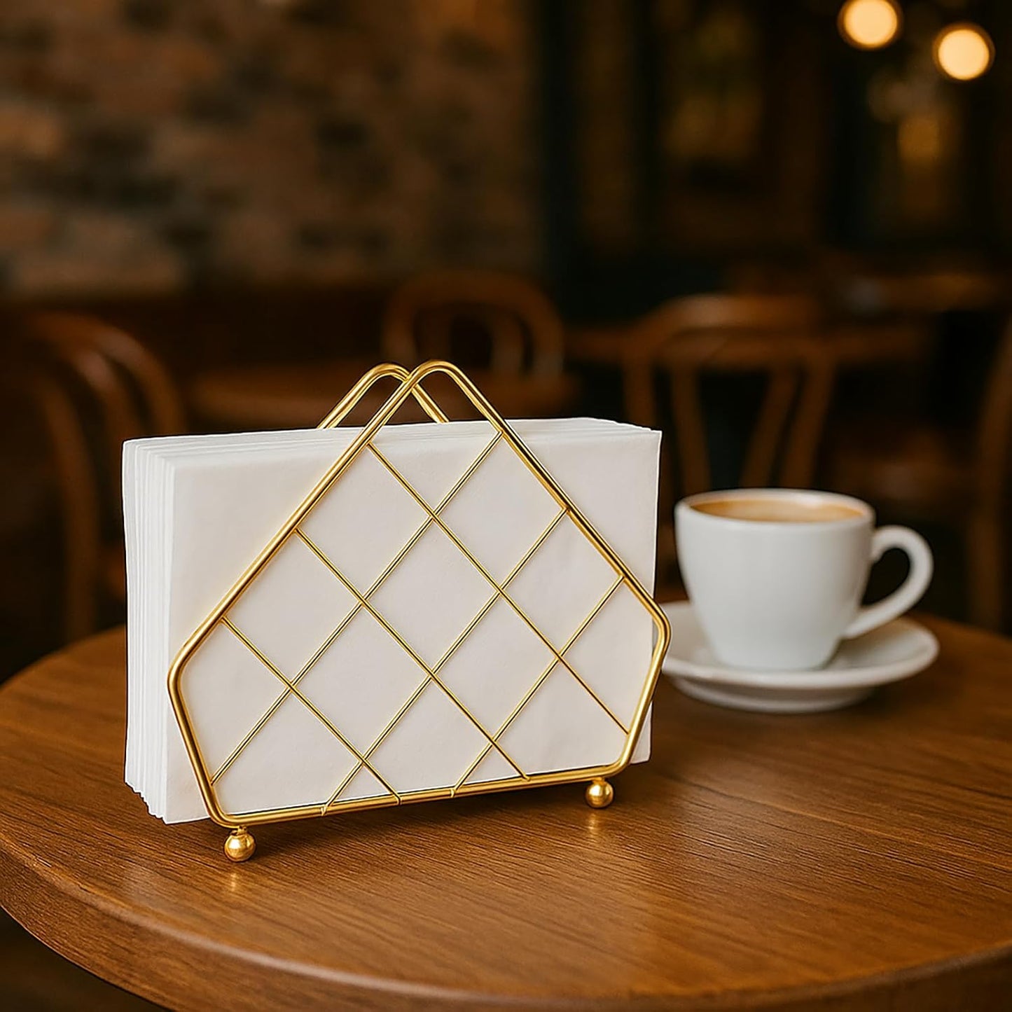 Gold Napkin Holder – Freestanding Tissue Stand – Durable Metal for Countertop Display