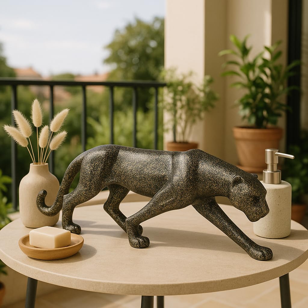 Decorative Leopard Statue – Dark Brown Resin – Single Unit