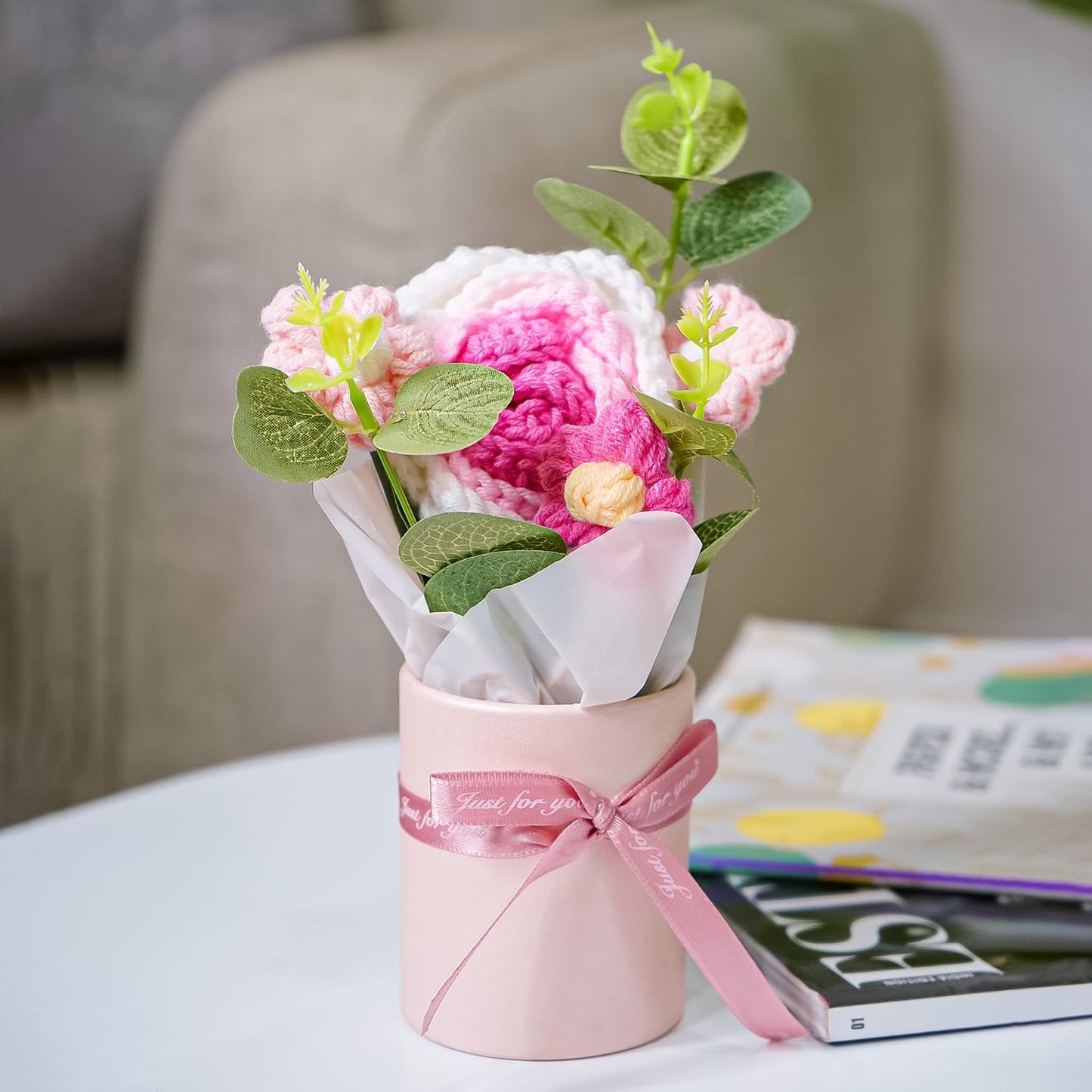 Artisan Fabric Bloom Arrangement – Retail Floral Accent – Sustainable Yarn – Small – Long-Lasting