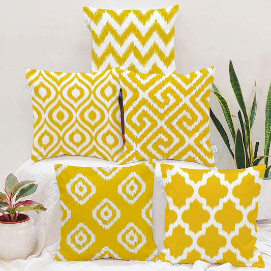 Wholesale Cushion Covers – Polycotton Ikat Geometric Print – Set of 5 (16x16 In.)