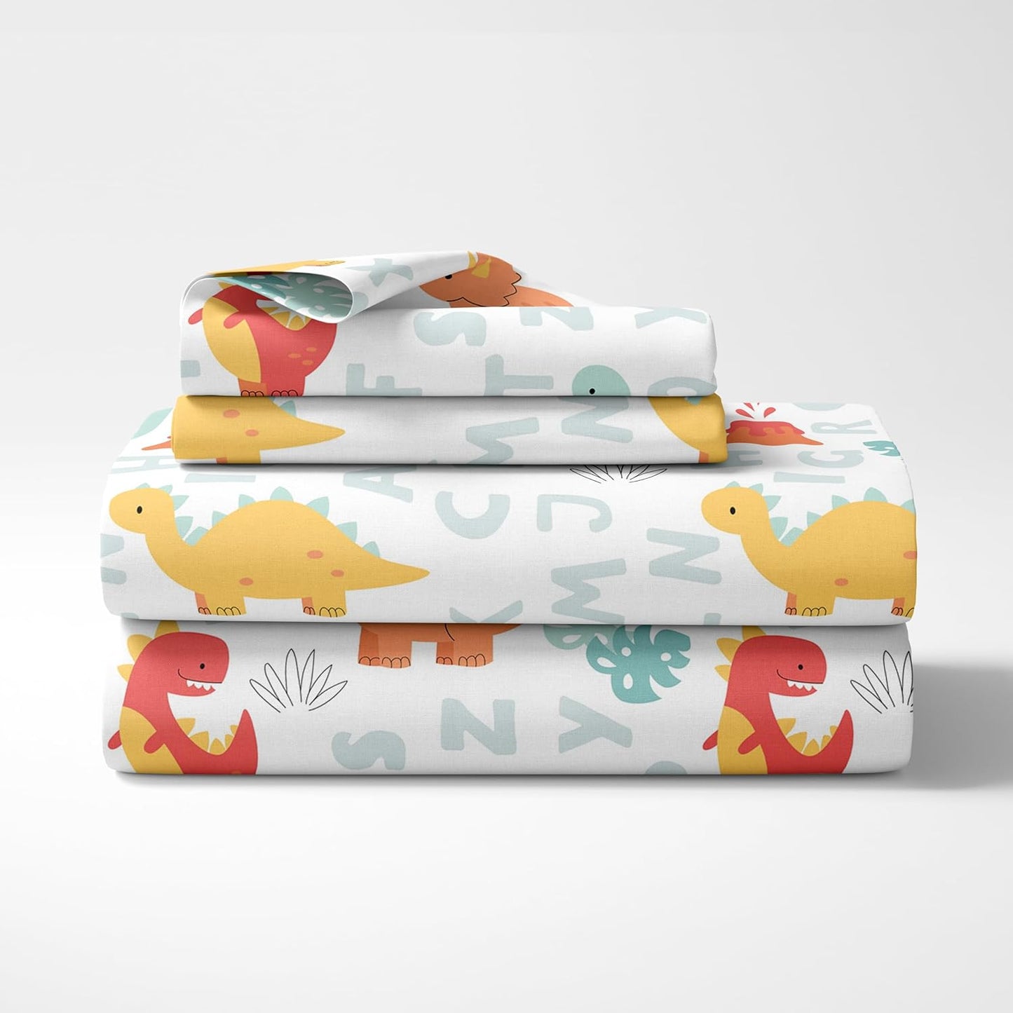 Single Bed Sheet Set - 100% Cotton 144TC - Kids' Alphabet Dino Print
