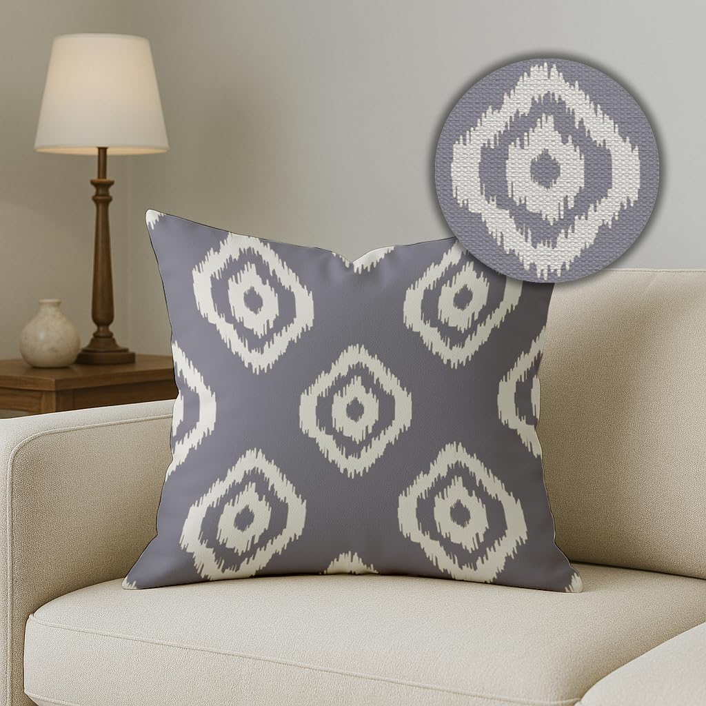 Wholesale Polycotton Cushion Covers – Grey & White Ikat Geometric – 16x16 Inch Set of 5