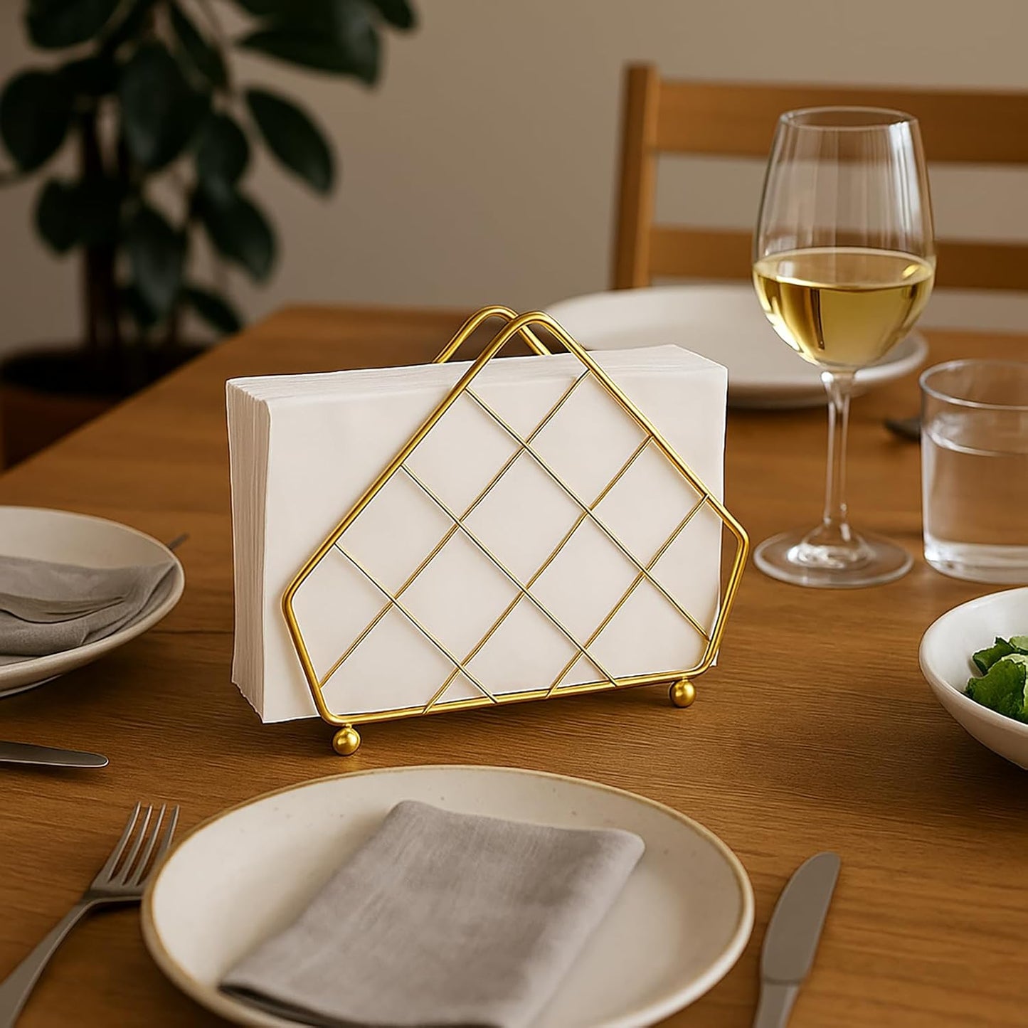 Gold Napkin Holder – Freestanding Tissue Stand – Durable Metal for Countertop Display