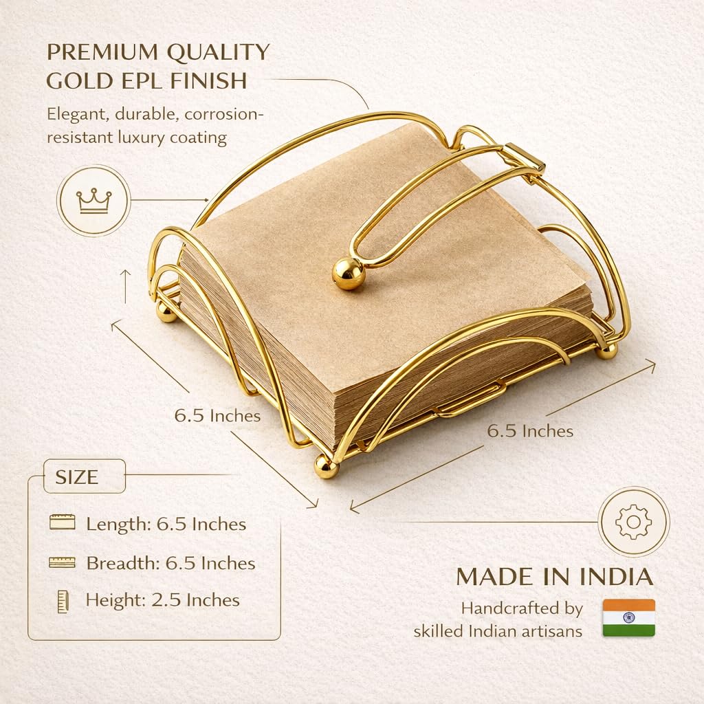 Gold Napkin Holder – Gauge Iron Arm – Golden Finish