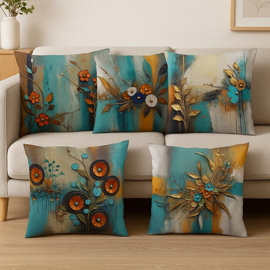 Cushion Covers – Satin Flower Print – 16x16 Inch, Set of 5 Wholesale Pack