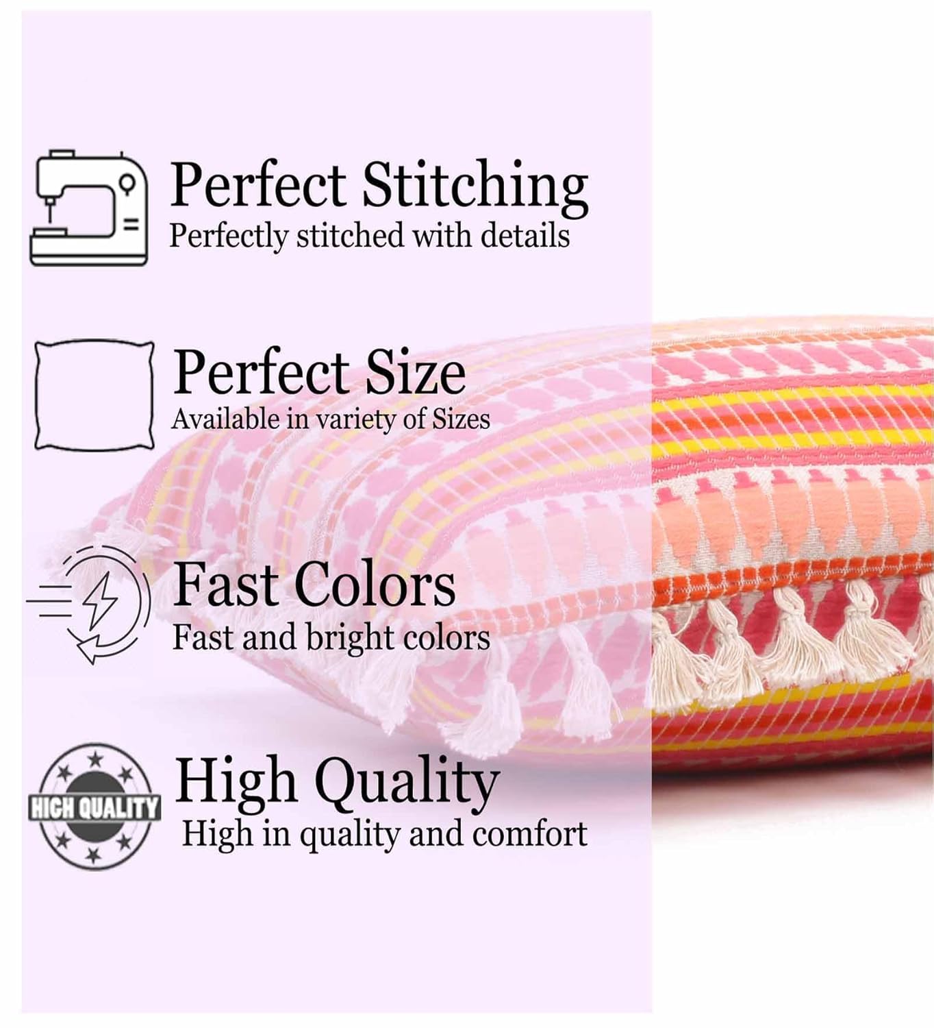 Wholesale Geometric Pink Cushion Covers – Woven Fabric, Tassels – 12x18 Inch, Set of 2