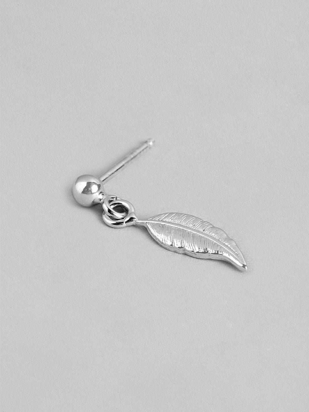 Rhodium-Plated Leaf Drop Earrings – 925 Sterling Silver – 2cm Length