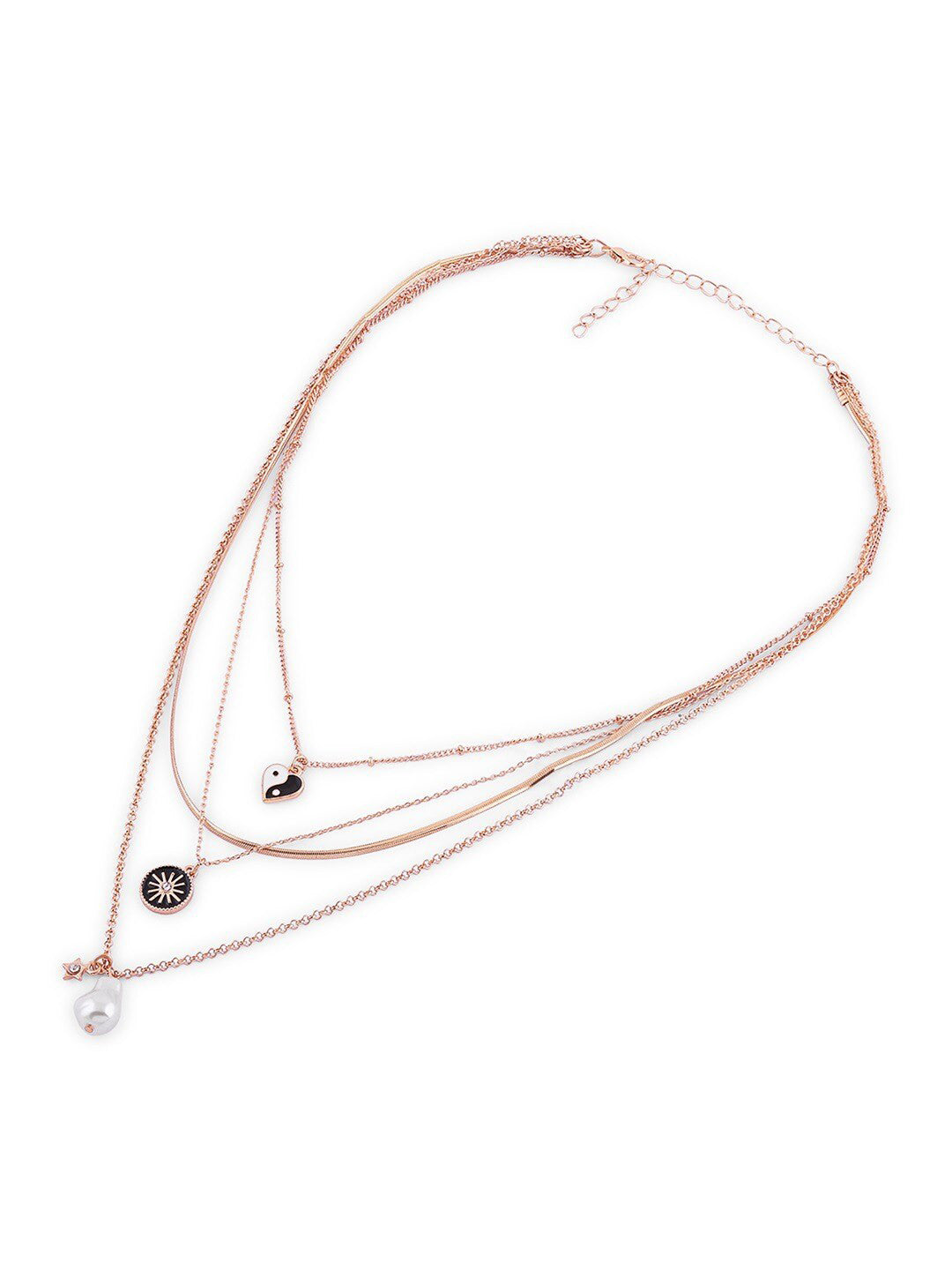 Layered Chain Necklace – Gold-Plated Alloy with Black Stones – 33.5cm Length