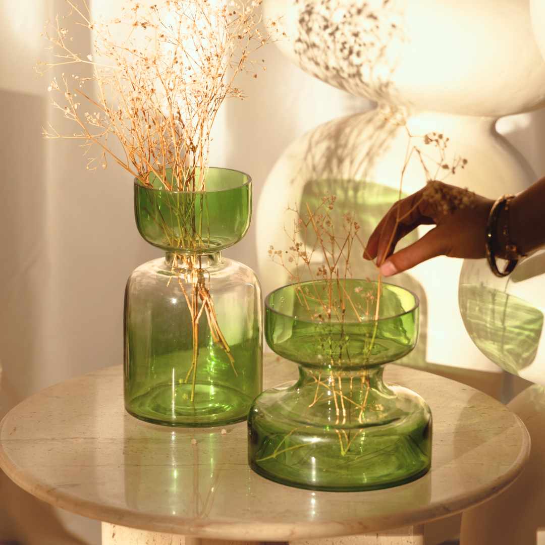 Handblown Glass Vases - Sage Green Tinted