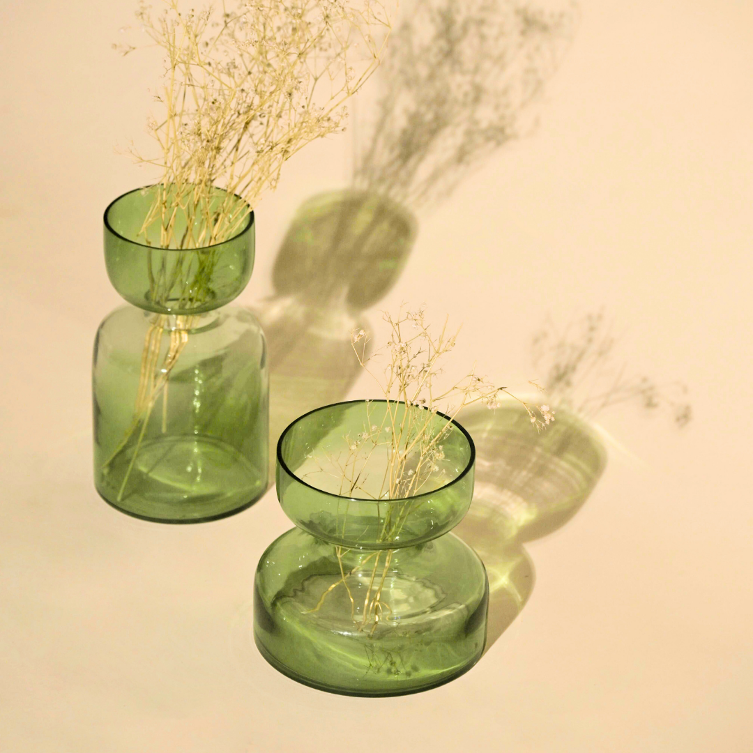 Handblown Glass Vases - Sage Green Tinted