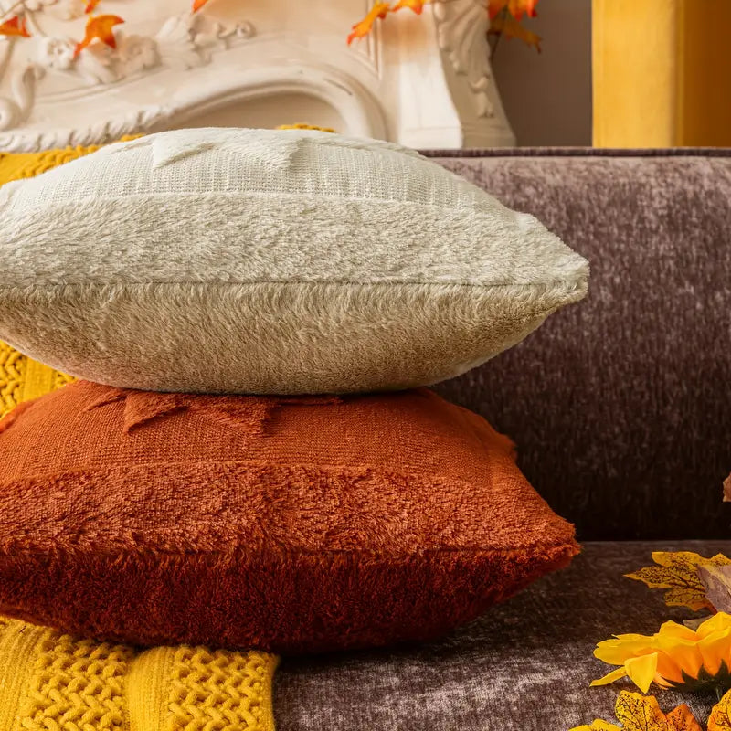 Maple Leaf Pillow Covers - Fall Decor - Soft Plush - Ginger Yellow