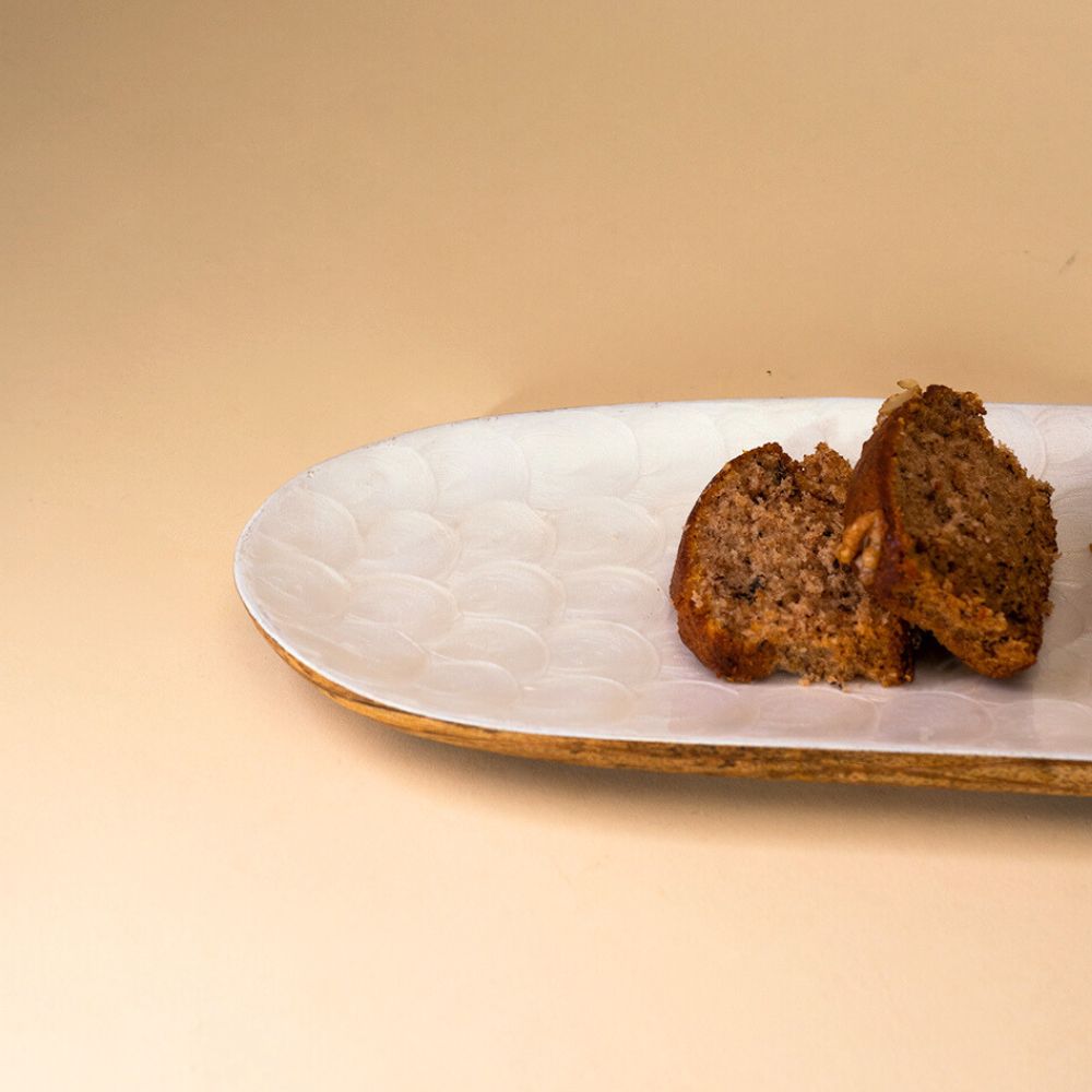 Mango Wood Serving Tray - Enameled Ellipse Shape, 38x12cm