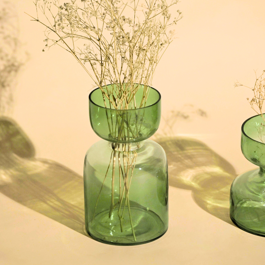 Handblown Glass Vases - Sage Green Tinted