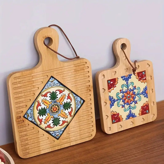 Vintage Wooden Trivet Mat - Heat Resistant, Hand Washable