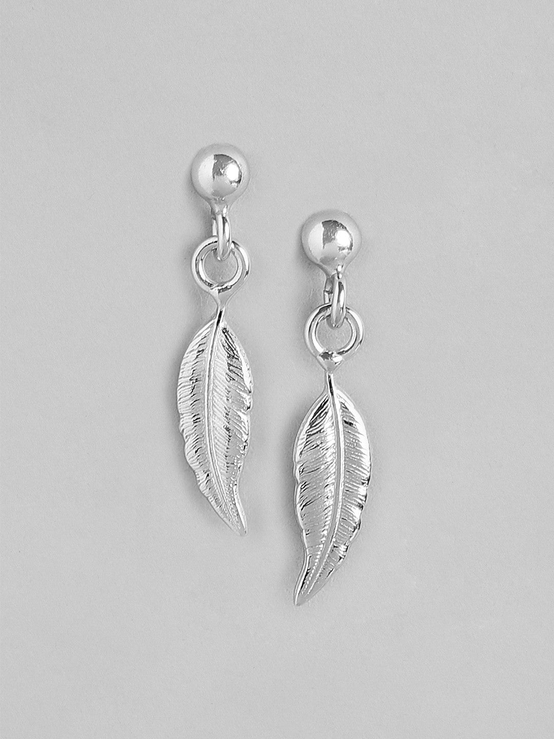 Rhodium-Plated Leaf Drop Earrings – 925 Sterling Silver – 2cm Length