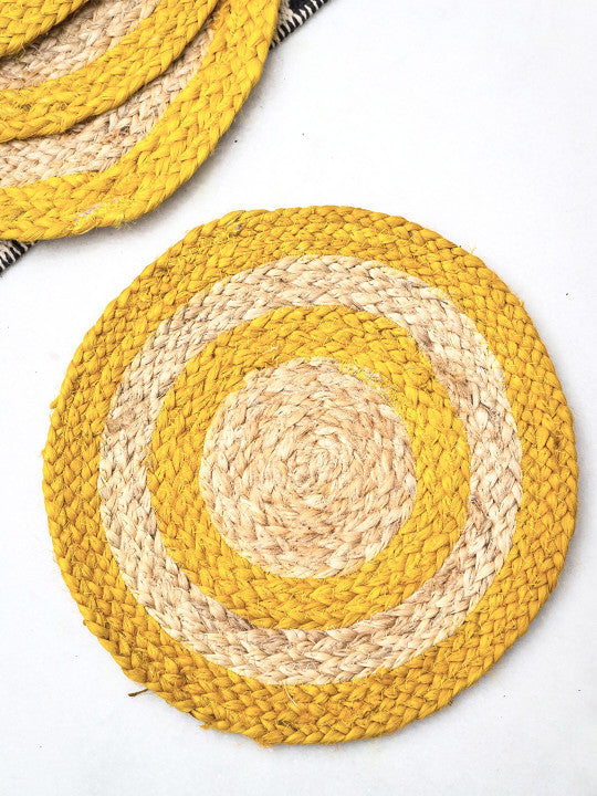 Round Braided Dining Placemats – Tabletop Accessories – Jute Fiber – 4-Piece Set