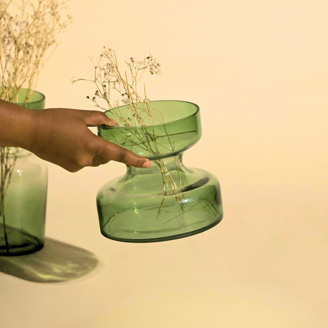 Handblown Glass Vases - Sage Green Tinted