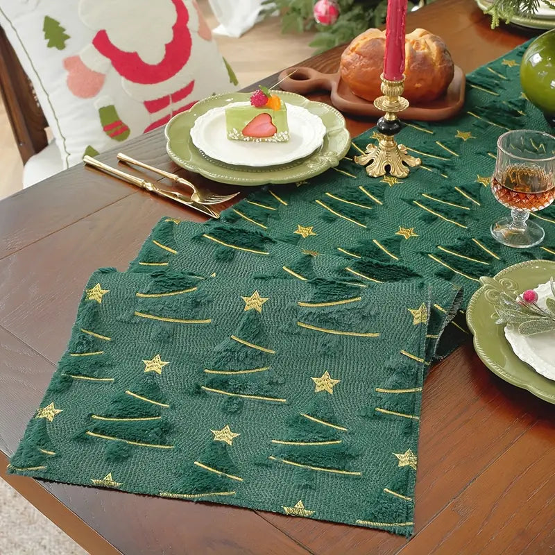Green Clover Christmas Table Runner - Embroidered Festive Decor