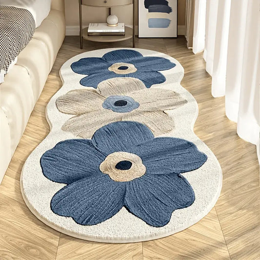 Fluffy Area Rug: Striped Flower, Non-Slip, Washable Polyester Carpet
