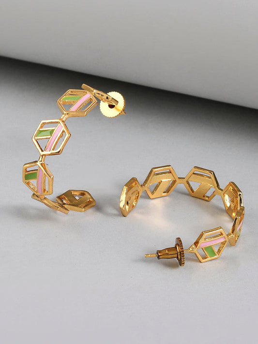 Geometric Half Hoop Earrings – Gold Plated Finish – Secure Post Back Pair