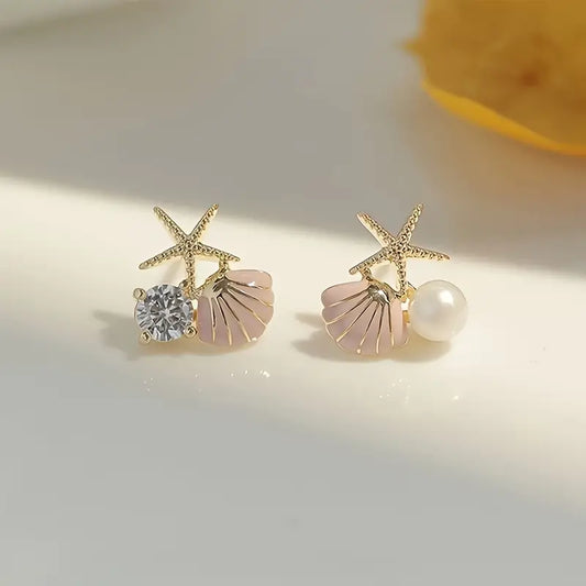 Shell Stud Earrings - Vintage Nautical Jewelry