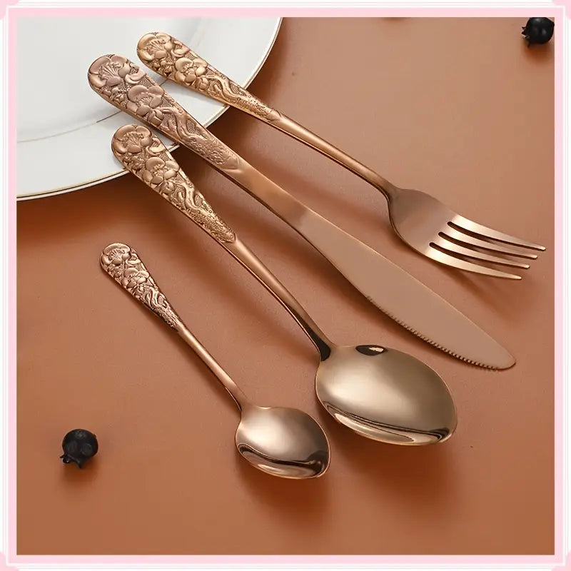 24-Piece Stainless Steel Cutlery Set - Patterned Cutlery