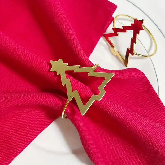 Christmas Napkin Rings - Gold/Silver - 6pc Metal Holiday Table Decor