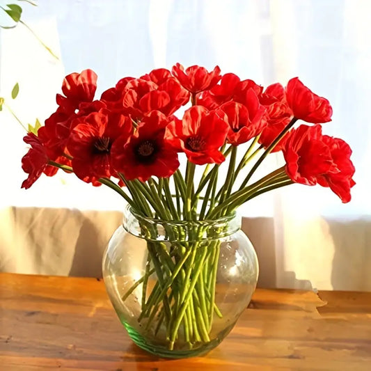 Mini Artificial Poppy Flowers - Real Touch PU Latex Silk Decor