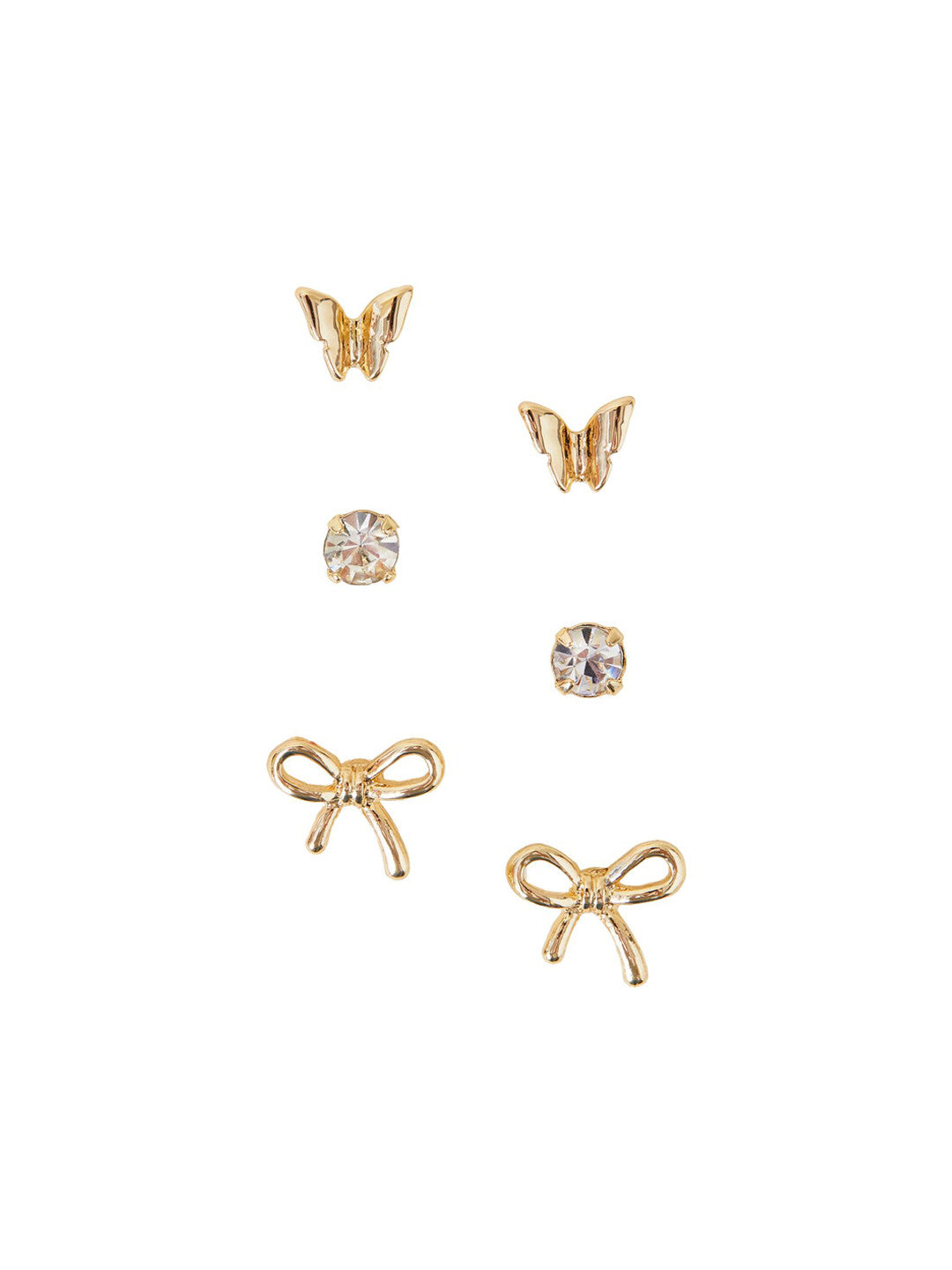 Contemporary Studs Earrings – Crystal Embellished – Gold-Toned – 1cm Length