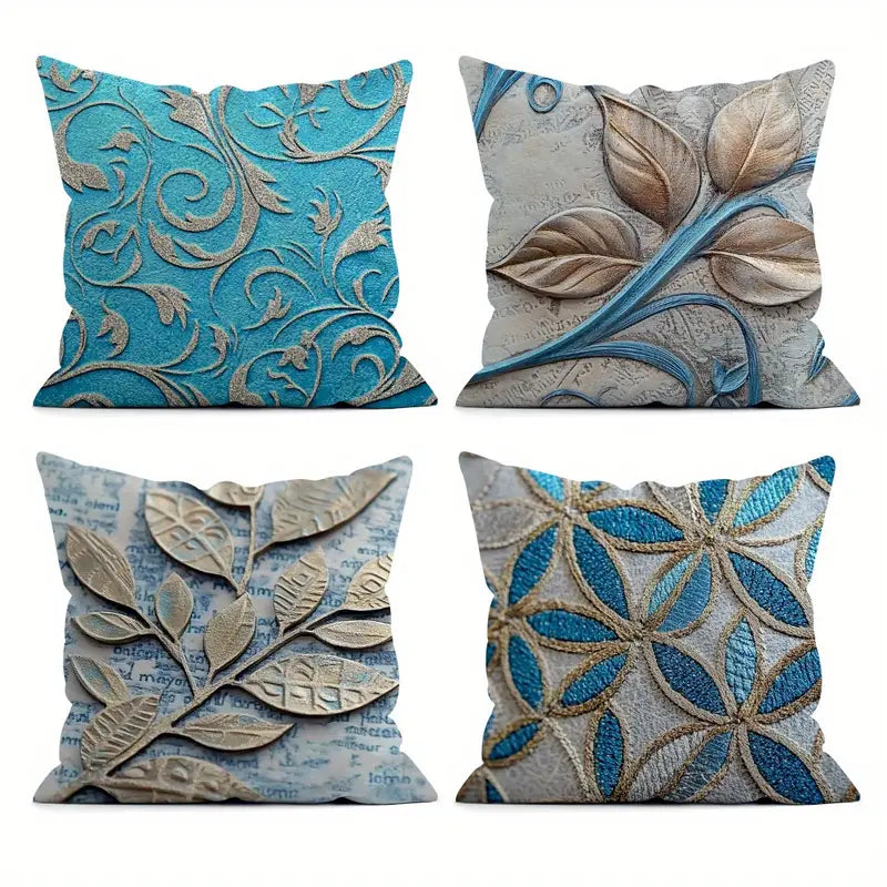 Golden Pattern Pillow Covers 18x18 - Soft Plush Decorative Cushion Cases