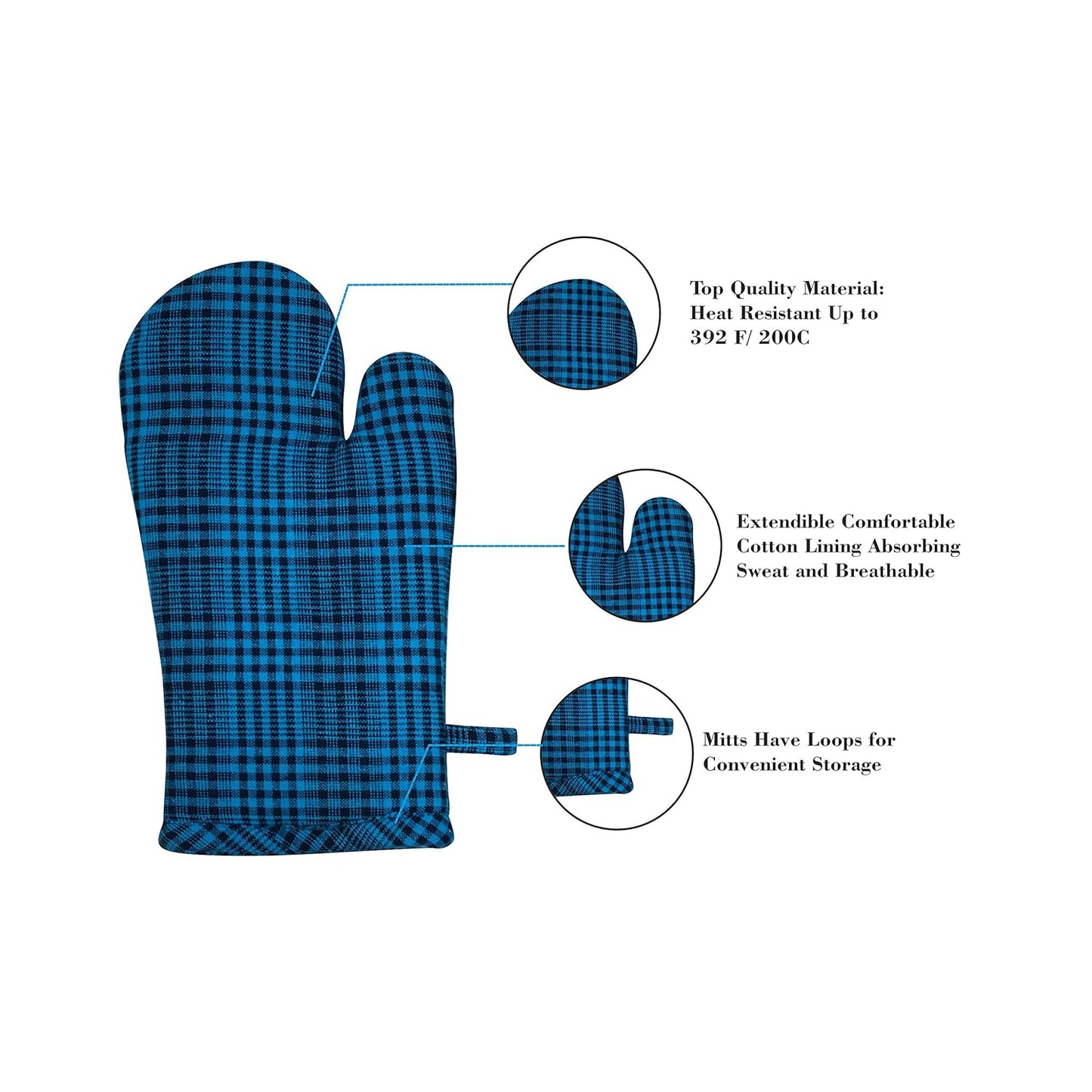 Oven Mitts – Heat Resistant Kitchen Gloves – Cotton Polyfill – Set of 2 (12"x8")