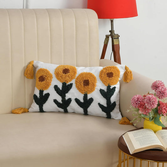 Tufted Cushion Cover – Bohemian Sunflower Pattern – 12x20 Inch – Pack of 2 Wholesale