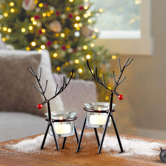 Christmas Reindeer Tealight Holders – Iron – Set of 2 Assorted Sizes
