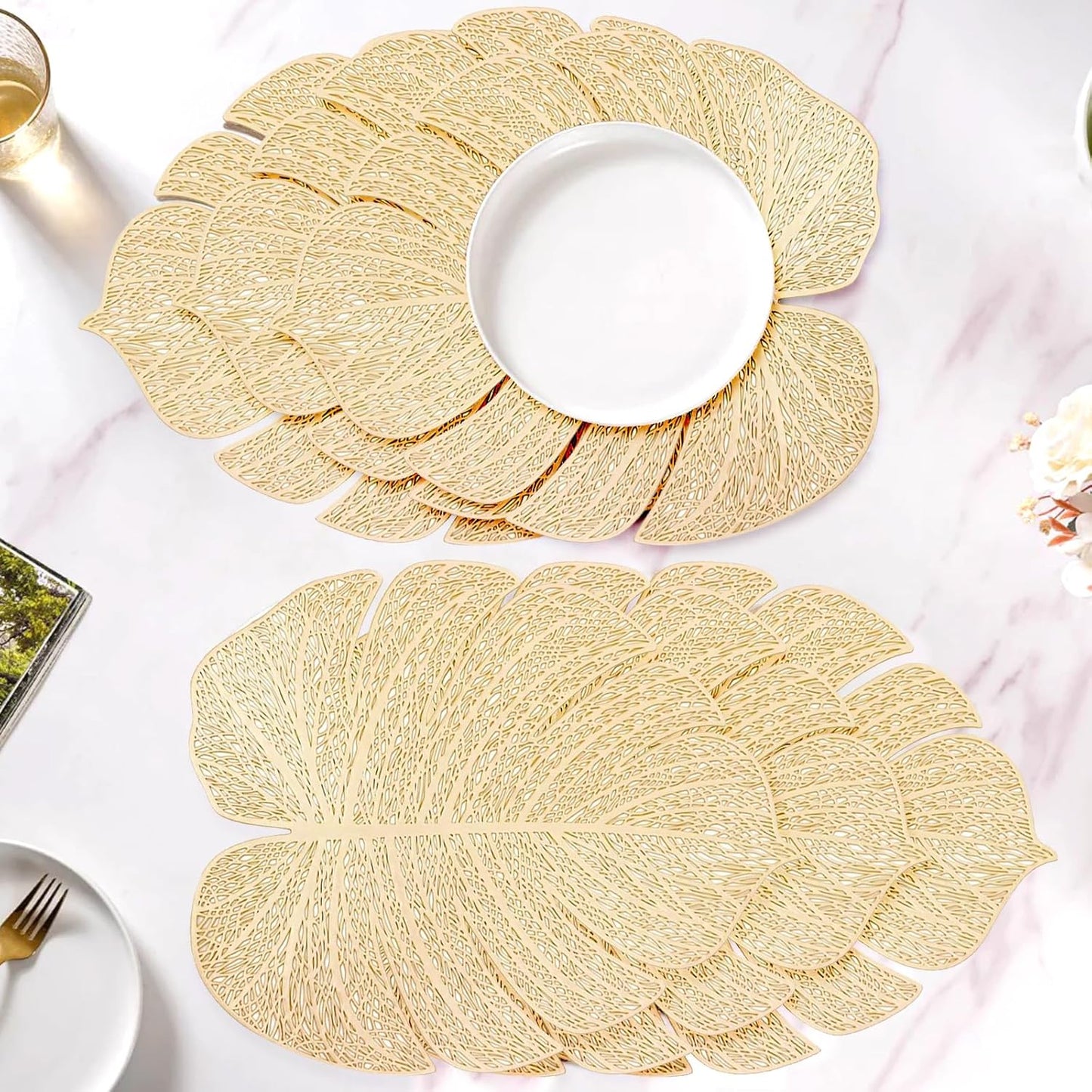 Table Placemats – PVC Leaf Design – Heat Resistant, 45x36cm, Pack of 6
