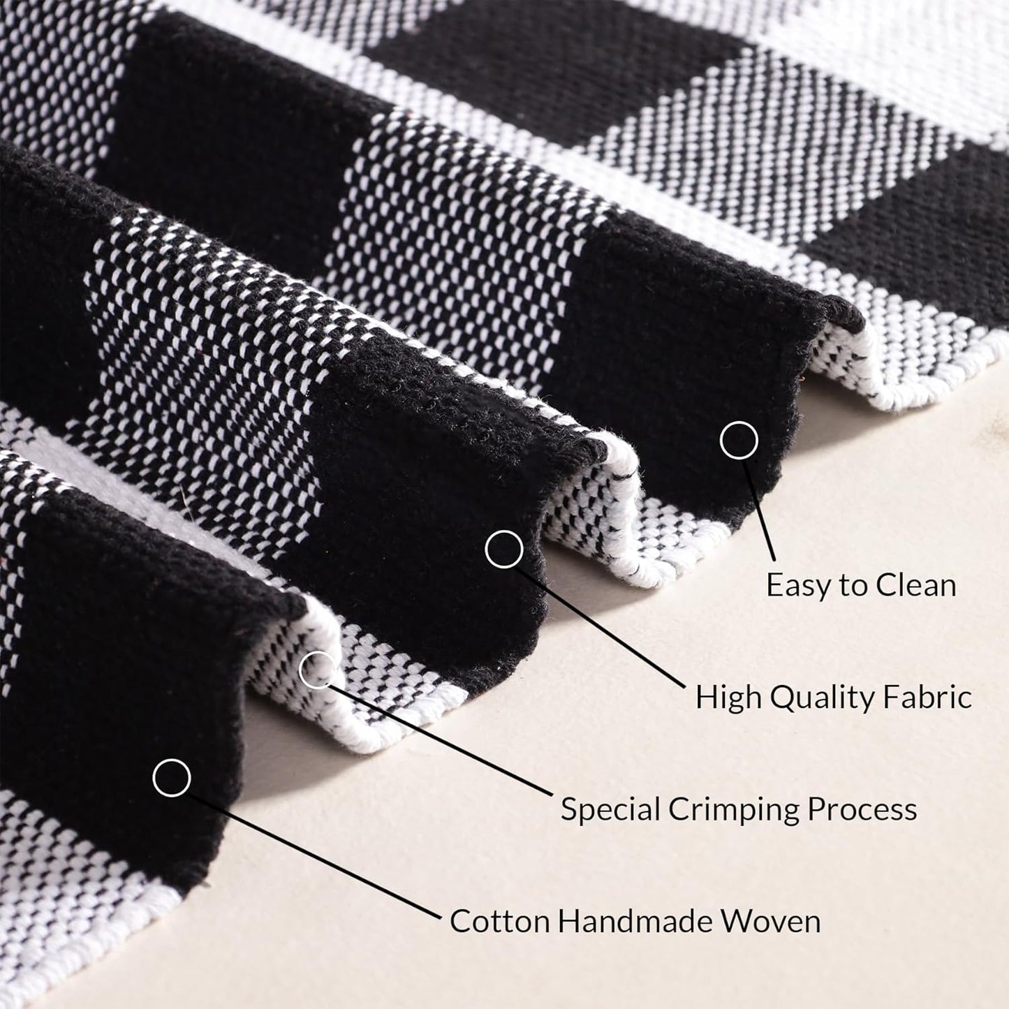 Cotton Rug Runner – Hand Woven Washable – Black & White 2x6 Feet