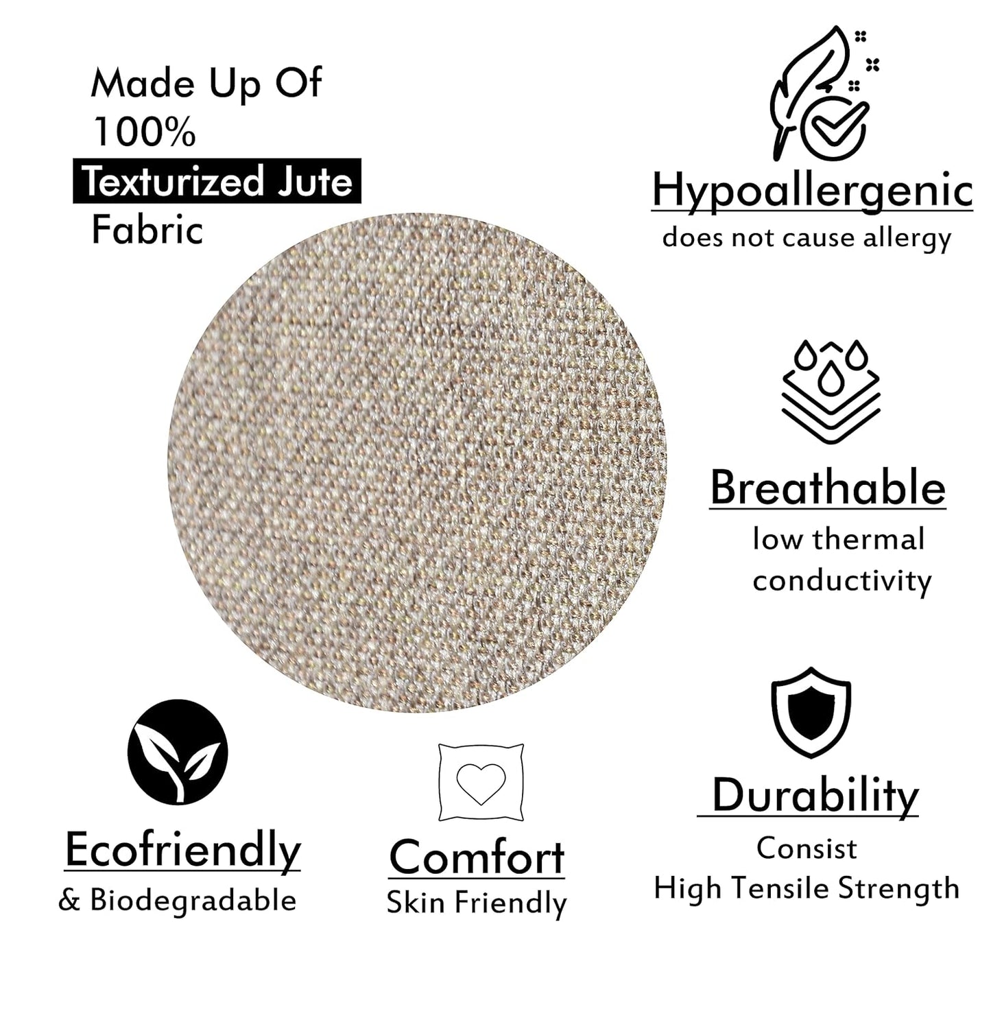Set of 5 - Decorative Cushion Covers – Jute Texture Fabric with Concealed Zipper – 16x16 In