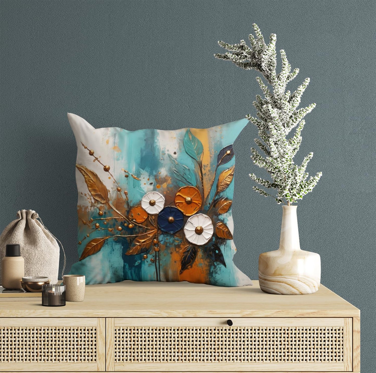 Cushion Covers – Satin Flower Print – 16x16 Inch, Set of 5 Wholesale Pack